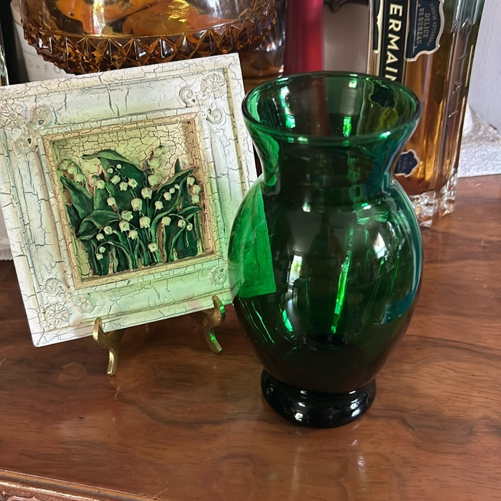 Vintage Anchor Hocking Forest Green Glass Vase